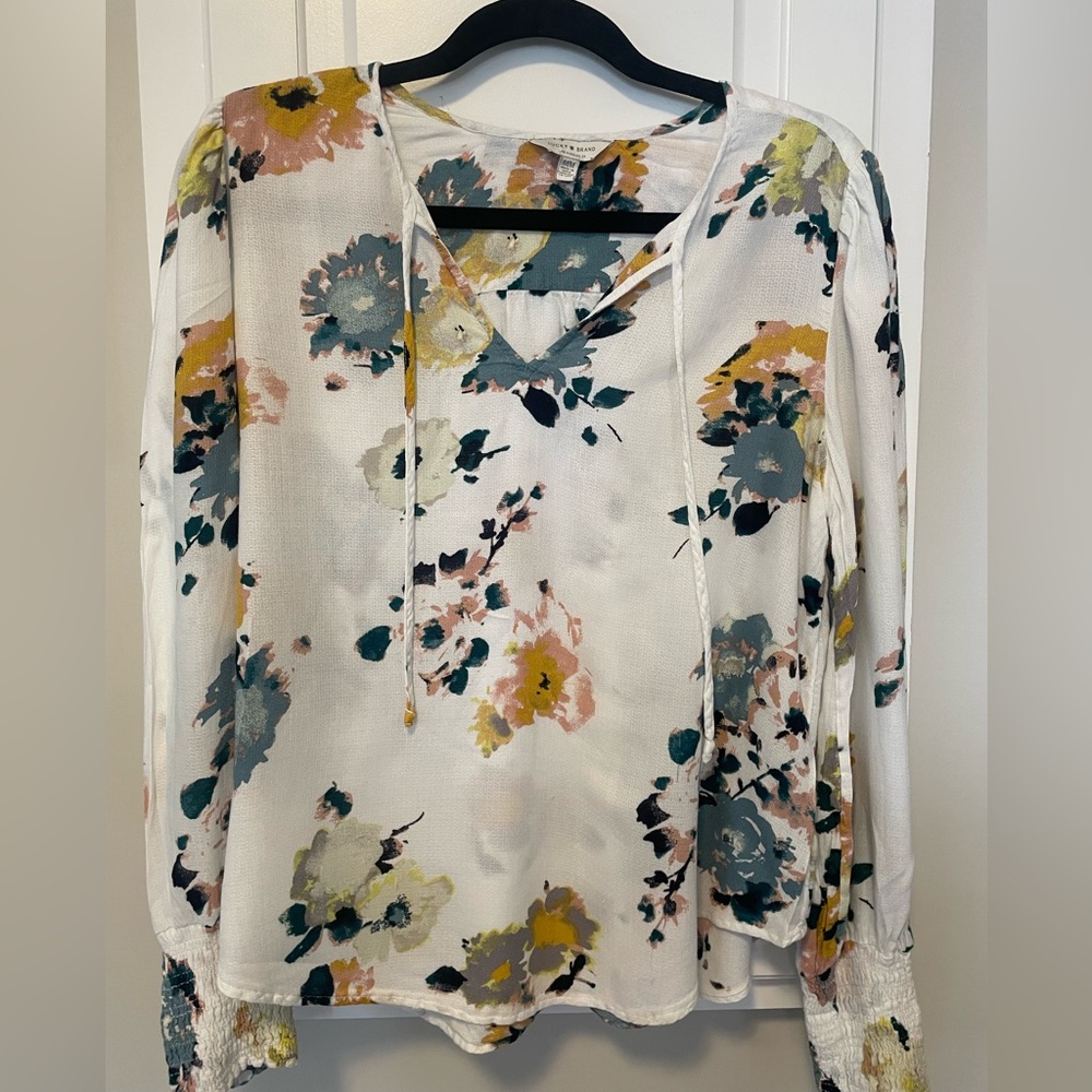 Lucky Brand peasant shirt-white with colorful flowers-M